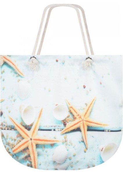 Yelpaze Hediyeli Fermuarlı Deniz Kabuğu Desenli Şık Plaj Çantası modelleri