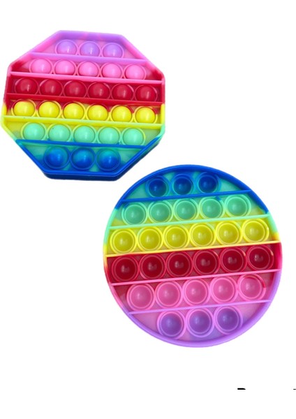 Yuvarlak ve Altıgen Gökkuşağı Renkli Zihinsel ve Duyusal 2 Adet 12 cm Popit