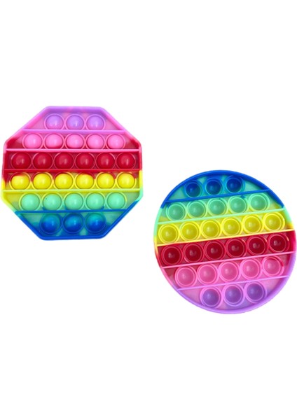 Yuvarlak ve Altıgen Gökkuşağı Renkli Zihinsel ve Duyusal 2 Adet 12 cm Popit fiyatları