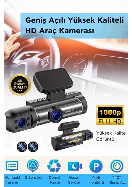 Araç Kamerası Araç Içi Ön Arka Cam Kamera 1080P Full Hd Geniş Açılı Araba Tır Kamerası