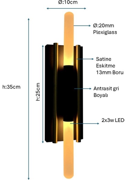 Antrasit Gri Modern LED Duvar Aplik PLC-1246-AP-GRI