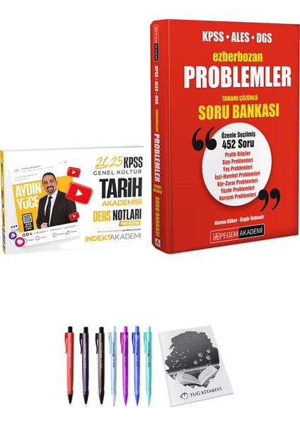 Ezberbozan KPSS ALES DGS Problemler Tamamı Çözümlü Soru Bankası - 2025 KPSS Tarih Akademisi Video Ders Notları + Hediyeli