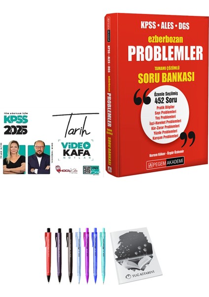 Ezberbozan KPSS ALES DGS Problemler Tamamı Çözümlü Soru Bankası - Hoca Kafası 2025 KPSS Tarih Video Kafa Notlar + Hediyeli