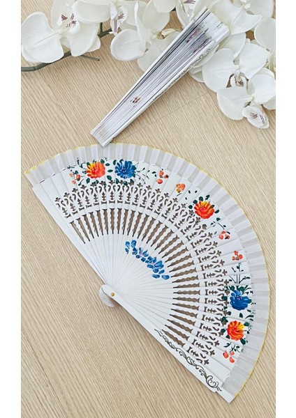 - Yelpaze Özel Hediye Kutusu Ile Mavi Ve Pembe Çiçekli Desenli Bambu Şık Japon Lüks Özel Tasarım