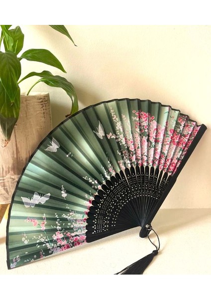 ATELIER - Pembe Yeşil Çiçekli Desenli Bambu Şık Japon Lüks Özel Tasarım