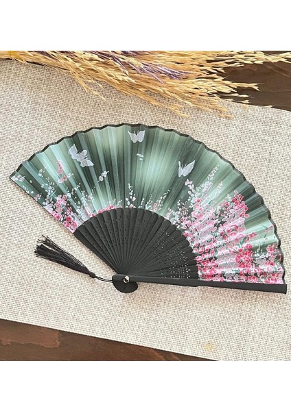 ATELIER - Pembe Yeşil Çiçekli Desenli Bambu Şık Japon Lüks Özel Tasarım
