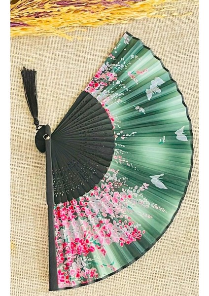 ATELIER - Pembe Yeşil Çiçekli Desenli Bambu Şık Japon Lüks Özel Tasarım