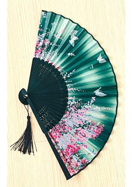 ATELIER - Pembe Yeşil Çiçekli Desenli Bambu Şık Japon Lüks Özel Tasarım