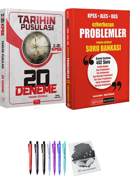 Ezberbozan KPSS ALES DGS Problemler Tamamı Çözümlü Soru Bankası - Cba Yayınları 2025 KPSS Tarihin Pusulası 20 Deneme + Hediyeli