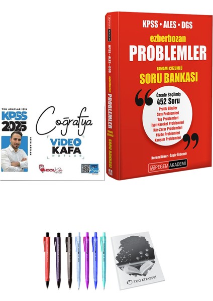 Ezberbozan KPSS ALES DGS Problemler Tamamı Çözümlü Soru Bankası - Hoca Kafası 2025 KPSS Coğrafya Video Kafa Notlar + Hediyeli