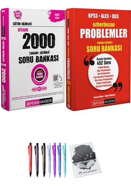 Ezberbozan KPSS ALES DGS Problemler Tamamı Çözümlü Soru Bankası - 2025 KPSS Eğitim Bilimleri Efsane 2000 Soru Bankası + Hediyeli
