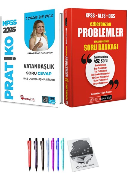 Ezberbozan KPSS ALES DGS Problemler Tamamı Çözümlü Soru Bankası - Hoca Kafası 2025 KPSS Vatandaşlık Pratiko Soru Cevap Çalışma Kitabı + Hediyeli