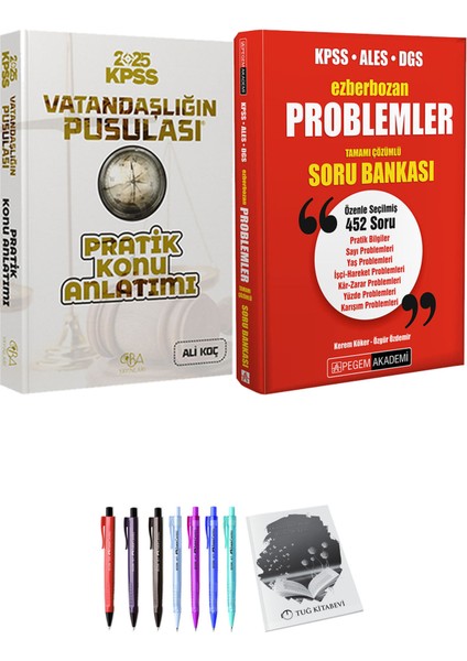 Ezberbozan KPSS ALES DGS Problemler Tamamı Çözümlü Soru Bankası - Cba Yayınları 2025 KPSS Vatandaşlığın Pusulası Pratik Konu Anlatımı + Hediyeli