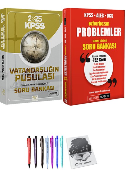 CBA Ezberbozan KPSS ALES DGS Problemler Tamamı Çözümlü Soru Bankası - Cba Yayınları 2025 KPSS Vatandaşlığın Pusulası Soru Bankası Çözümlü + Hediyeli