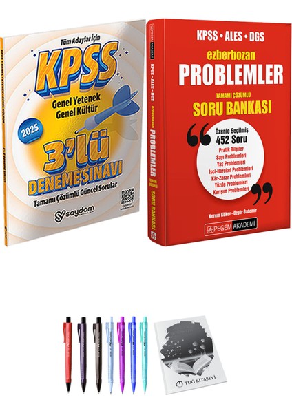 Ezberbozan KPSS ALES DGS Problemler Tamamı Çözümlü Soru Bankası - Saydam Yayınları 2025 KPSS 3lü Deneme + Hediyeli