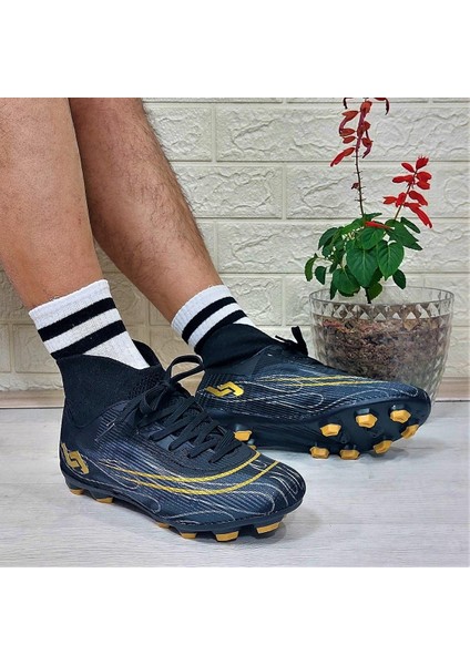 29676 Siyah-Altın Çoraplı Krampon Çimsaha Futbol Ayakkabı modelleri