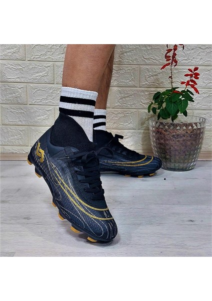 29676 Siyah-Altın Çoraplı Krampon Çimsaha Futbol Ayakkabı fırsatları