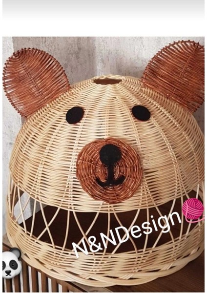 Rattan Bambu Çocuk Odası Avize Ayı Figürlü Panda Kulaklı Avize