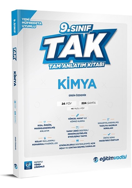 Eğitim Vadisi 2025 9. Sınıf Kimya Tak Tam Anlatım Kitabı