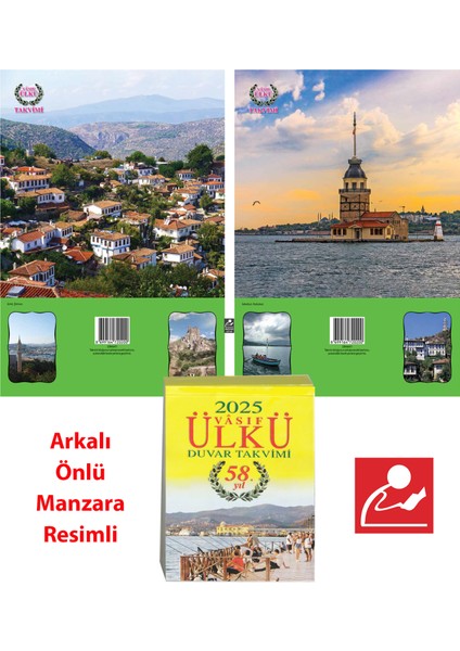 Ülkü Takvimcilik 2025 Vasıf Ülkü Duvar Takvimi ve Arkalı Önlü Kız Kulesi-Şirince Manzaralı Karton (Kod:06)