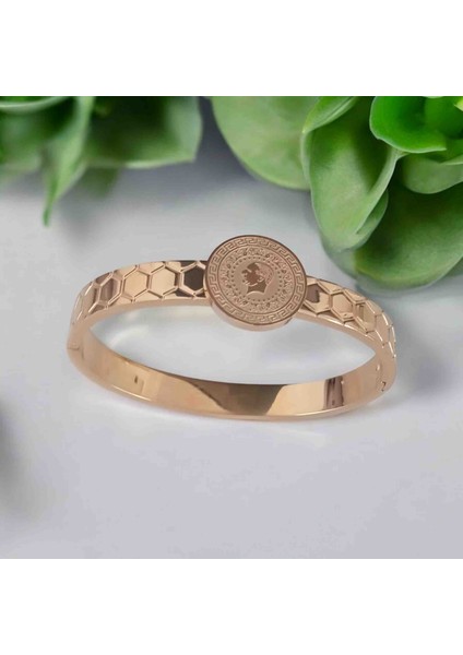 316L Çelik Gold Kararmaz Ata Lira Çeyrekli Kelepçe Bileklik