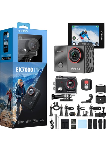 EK7000 Pro 4K Wi-Fi Aksiyon Kamera ve Süper Aksesuar Seti Su Geçirmez Spor Video Kayıt Fotoğraf Dokunmatik