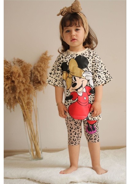 Minnie Baskılı Leopar Desenli Ikili Çoçuk Takım fiyatları