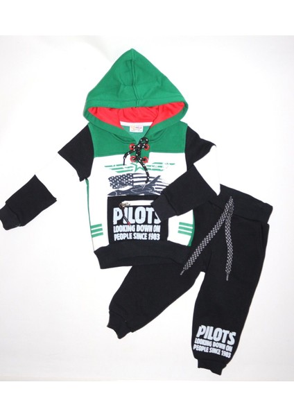 Pilots Temalı Erkek Çocuk Kapüşonlu Takım - Siyah/yeşil