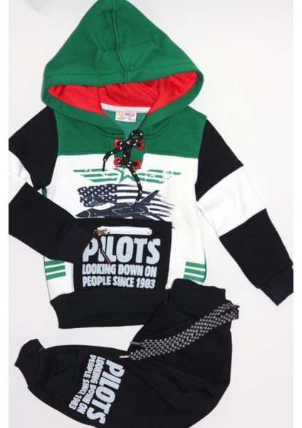 Pilots Temalı Erkek Çocuk Kapüşonlu Takım - Siyah/yeşil modelleri