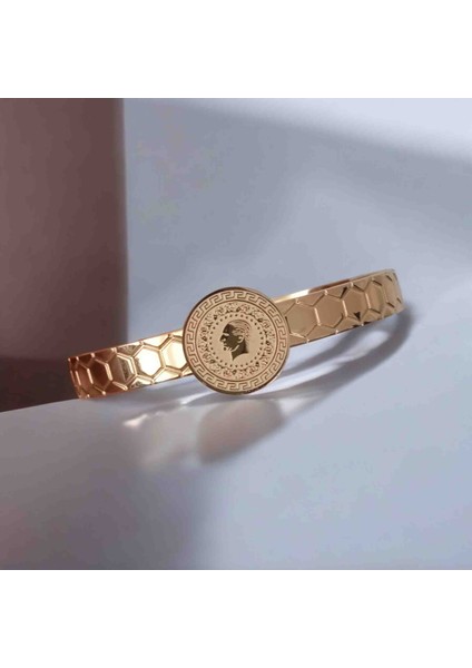 316L Çelik Gold Kararmaz Ata Lira Çeyrekli Kelepçe Bileklik