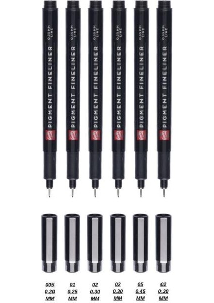 Pigment Fineliner 6 Lı Kalem Seti Siyah Teknik Çizim Kalemleri