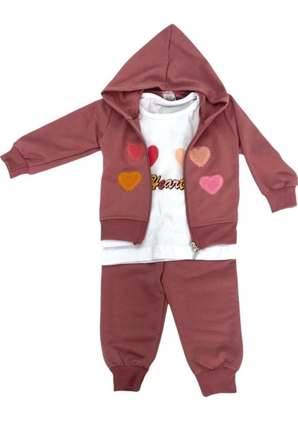 Kalp Desenli Fermuarlı Kapüşonlu Kız Çocuk Eşofman Takımı fiyatları