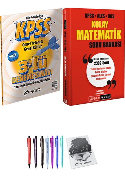 KPSS ALES DGS Kolay Matematik Soru Bankası - Saydam Yayınları 2025 KPSS 3lü Deneme + Hediyeli