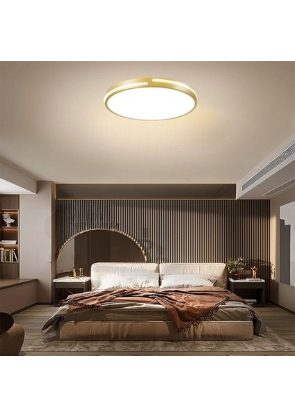 Gold Şerit Akrilikli Kumandalı Dimli 3 Işık Renkli 50 cm LED Tavan Lambası, Modern Aydınlatma