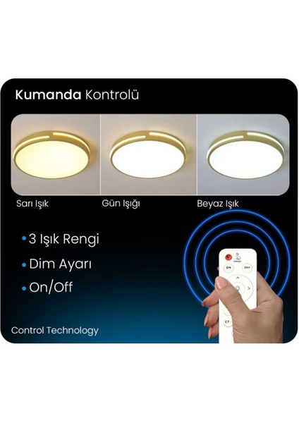 Gold Şerit Akrilikli Kumandalı Dimli 3 Işık Renkli 50 cm LED Tavan Lambası, Modern Aydınlatma fiyatları