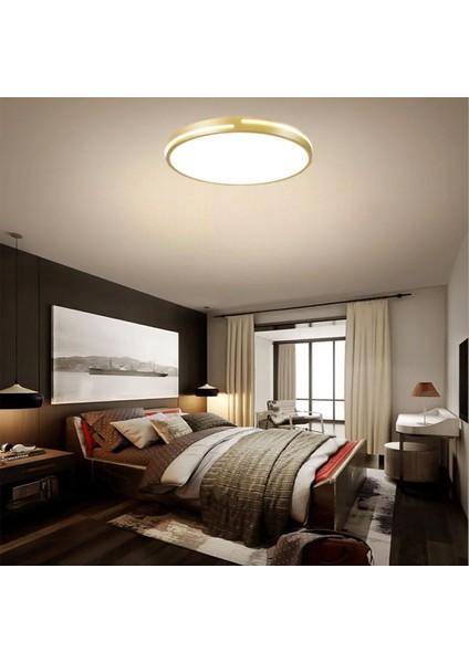 Gold Şerit Akrilikli Kumandalı Dimli 3 Işık Renkli 50 cm LED Tavan Lambası, Modern Aydınlatma modelleri