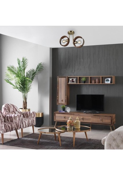 Manya 2 Li Ahşaplı Antik Lak Plafonyer 2 x E27