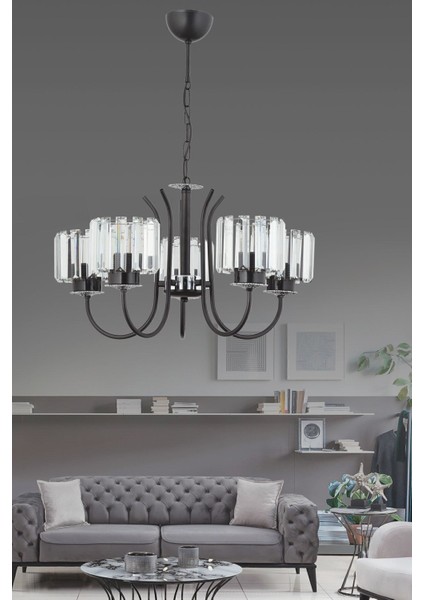 Bilge 5 Li Modern (Siyah) Kristal Taşlı Salon Yatak Odası Mutfak Genç Odası Avize