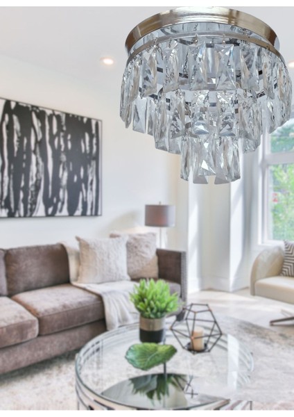 Lüks Model Kristal Taşlı Krom Renkli Salon Avizeleri