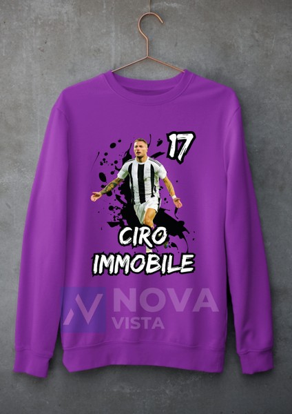 Biy Store Ciro Immobile 17 Numara Fotoğraf Forma Baskılı Unisex Bisiklet Yaka Spor Sweatshirt