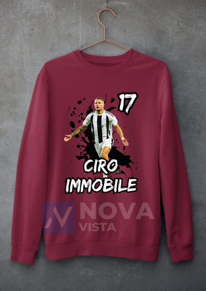 Biy Store Ciro Immobile 17 Numara Fotoğraf Forma Baskılı Unisex Bisiklet Yaka Spor Sweatshirt