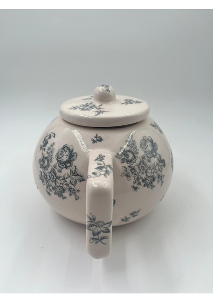 Handmade Seramik Çaydanlık(Antrasit Çiçekli)
