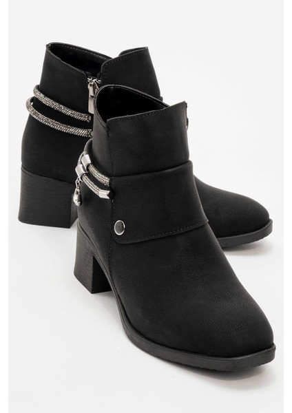 Kadın Taşlı Topuklu Bot SİYAH ZÜMRÜT
