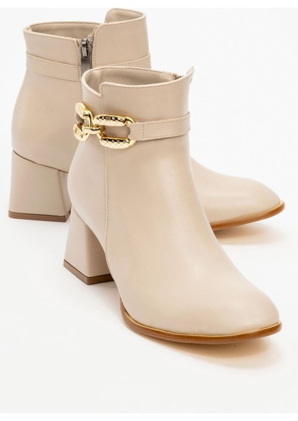 Kaydırmaz Tokalı Kadın Bot Bej Cilt