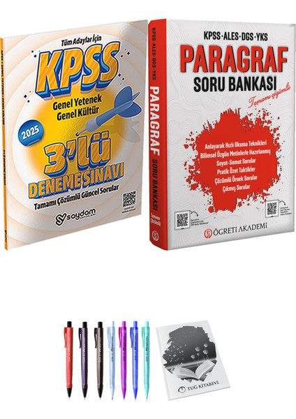 Öğreti Akademi KPSS ALES DGS YKS Paragraf Soru Bankası - Saydam Yayınları 2025 KPSS 3lü Deneme + Hediyeli