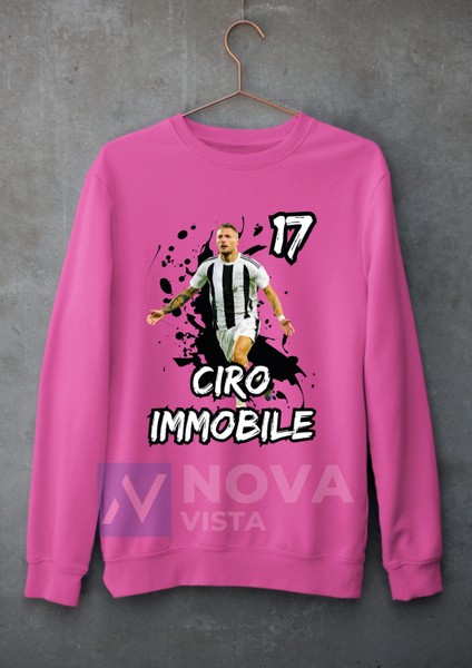 Biy Store Ciro Immobile 17 Numara Fotoğraf Forma Baskılı Unisex Bisiklet Yaka Spor Sweatshirt