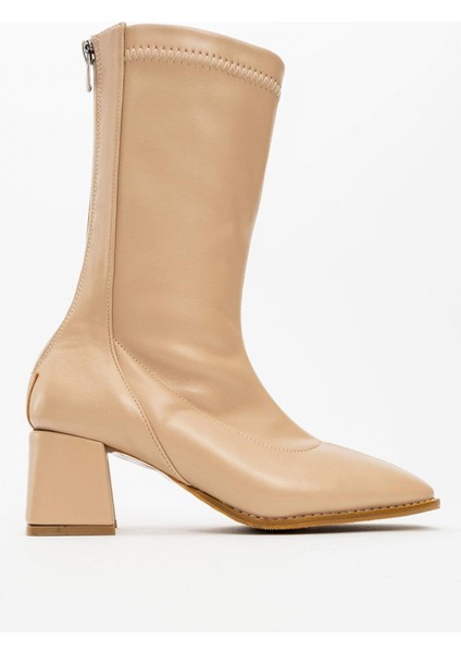 Sade Fermuarlı Streçli Kadın Topuklu Bot NUDE CİLT fiyatları