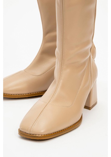 Sade Fermuarlı Streçli Kadın Topuklu Bot NUDE CİLT modelleri