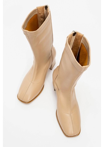Sade Fermuarlı Streçli Kadın Topuklu Bot NUDE CİLT indirimleri
