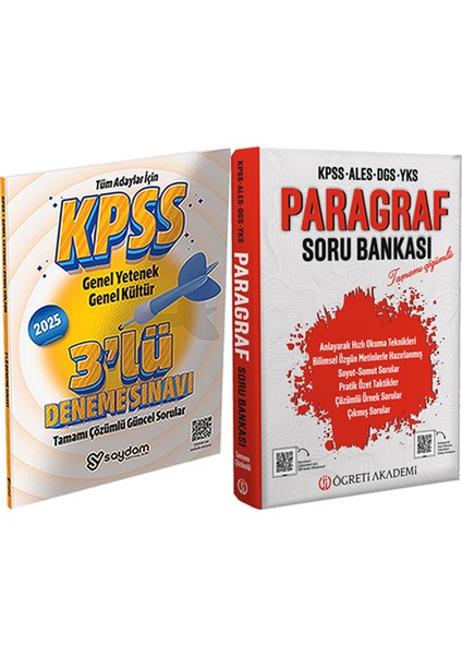 Öğreti Akademi KPSS ALES DGS YKS Paragraf Soru Bankası - Saydam Yayınları 2025 KPSS 3lü Deneme Hediyeli